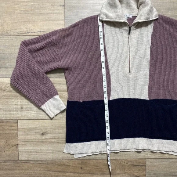 Madewell Womens Glenbrook Half Zip Merino Wool Blend Color-block Sweater‎ Size M - Picture 3 of 13